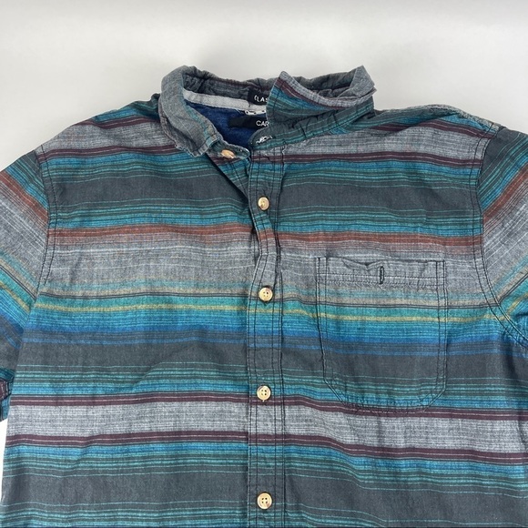 Carbon Button Down Shirt Boys Medium Classic Fit Blue Gray Striped - Picture 3 of 8